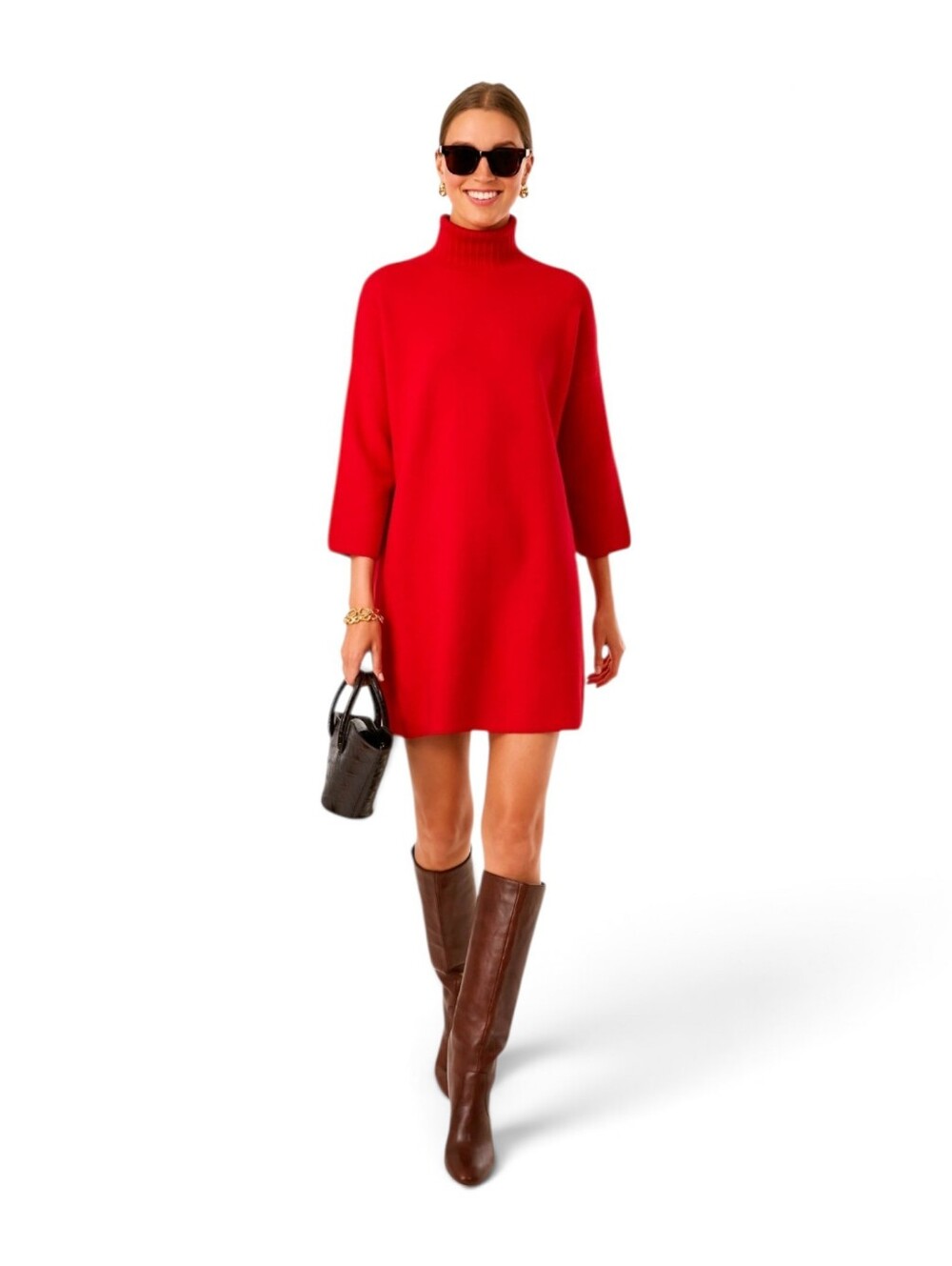 Tuckernuck Pomander Place Vivianne Red Mini Turtleneck Sweater Dress In Red Sz S